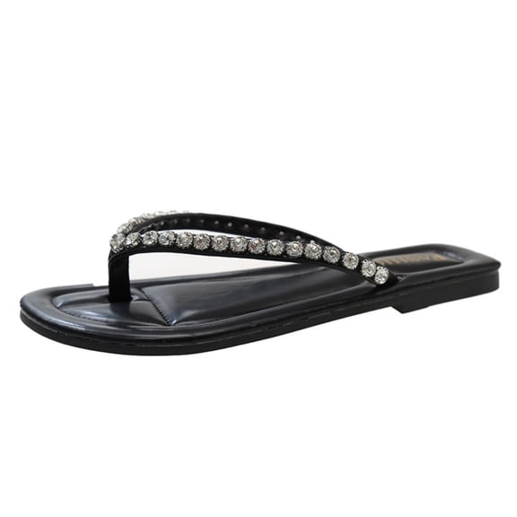 Women Rhinestone Flip Flop Sandals Flat Slip On Summer Thong Sandals Lightweight Casual Beach Dressy Comfort Shoes