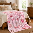 thumbnail image 6 of Pink Bows With Cherries And Jeweled Hearts, Soft Flannel Blanket with Romantic Decorative Watercolor Print, Housewarming Gift and Home Decor for Bedroom and Living Room, 6 of 7
