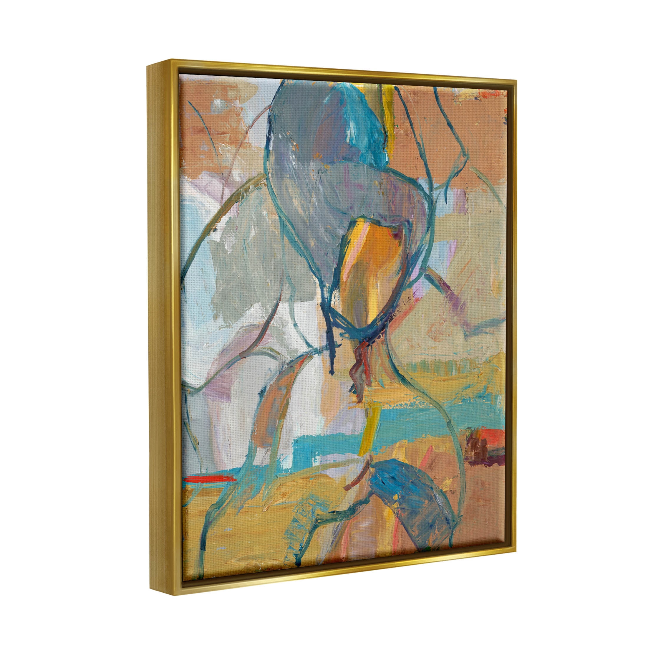 Stupell Industries Layered Conceptual Abstract Shapes Painting Metallic Gold Floating Framed Canvas Print Wall Art, Design by Third and Wall