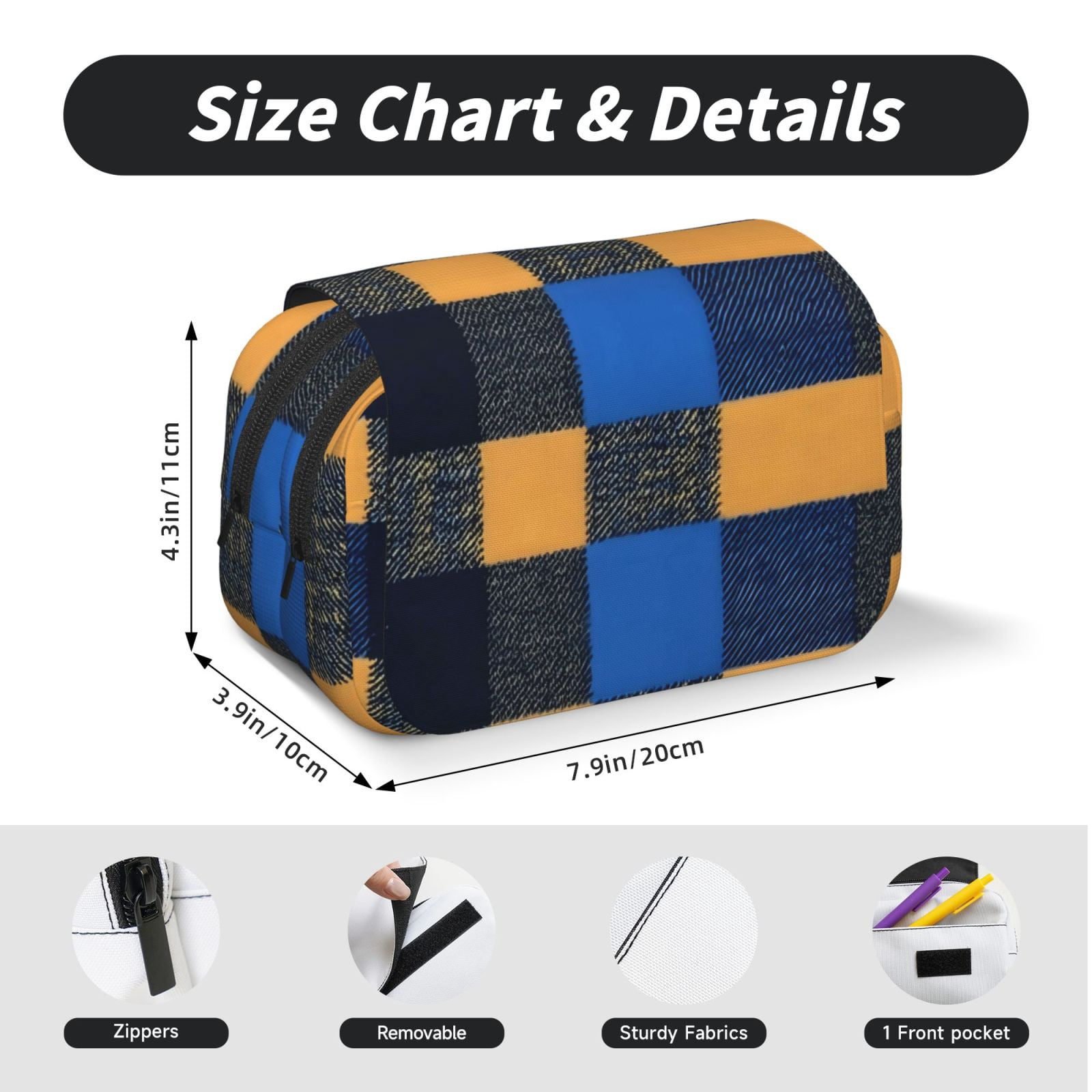 Large-Capacity Flip-Top Double-Layer Pencil Case, Multi-Functional Pocket Pen Case, Durable Stationery Organizer Cornflowerblue Buffalo Plaid Check Tartan Scotland_2