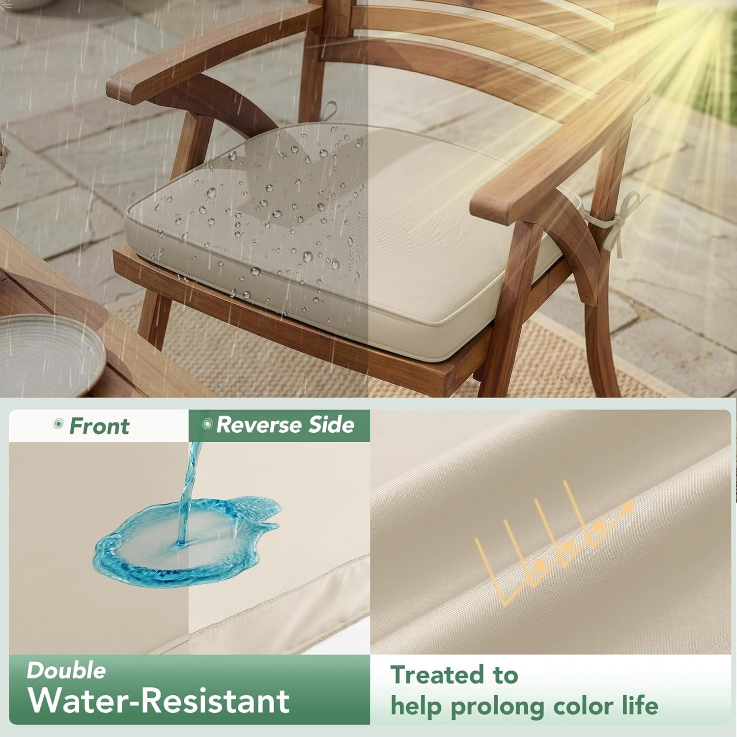 Outdoor Chair Cushions Set of 4: Waterproof & Fade Resistant Patio Furniture Cushions - 17 x 16 x 2 Inch Non Slip Round Corner Seat Cushion Pads with Removable Cover for Garden Yard Lawn, Cream