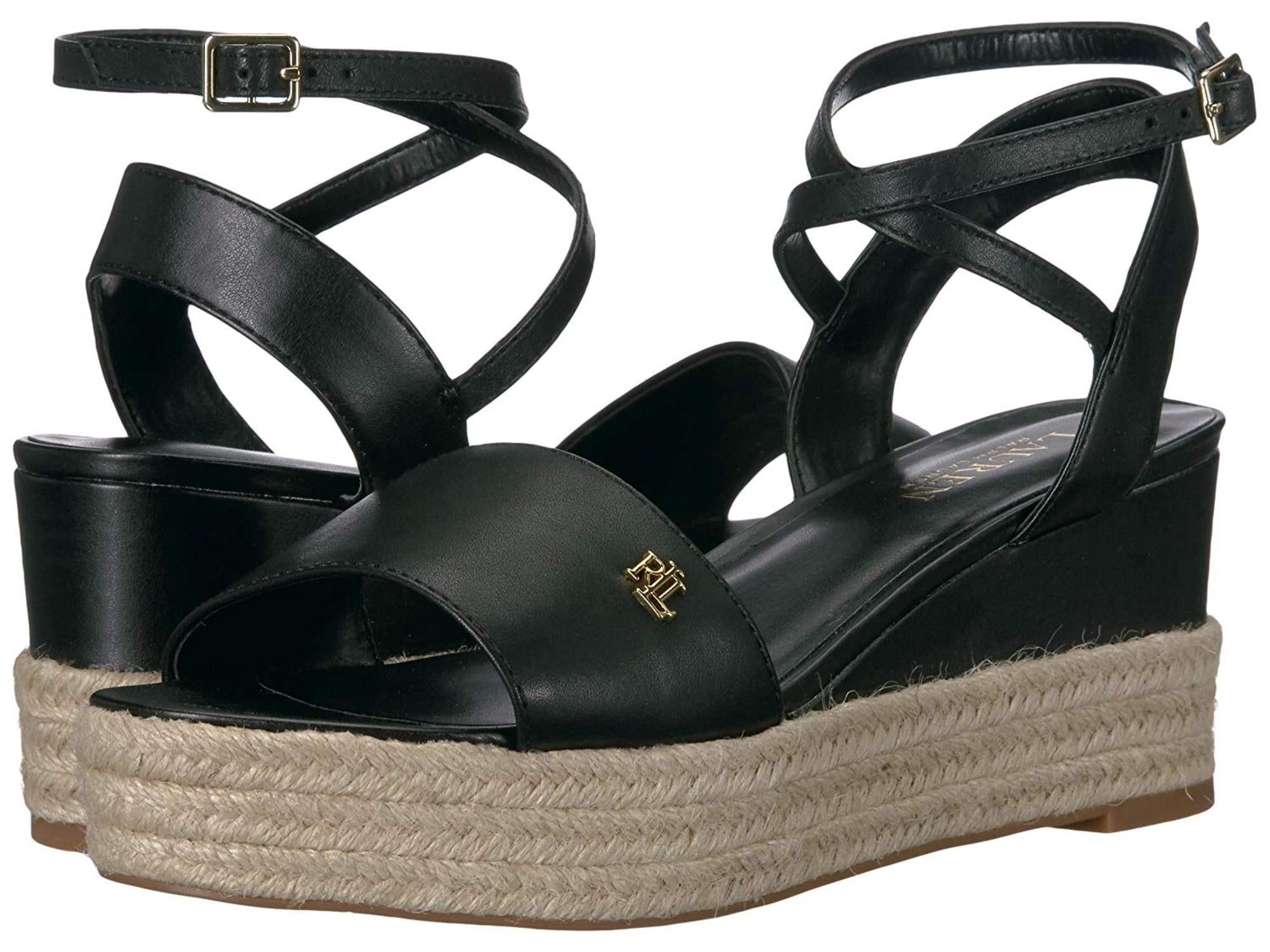 ralph lauren black wedge sandals