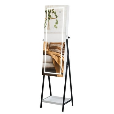 Zimtown 63'' Freestanding Jewelry Cabinet, Lockable Jewelry Armoire with Full Length Mirror and Bottom Storage Shelf