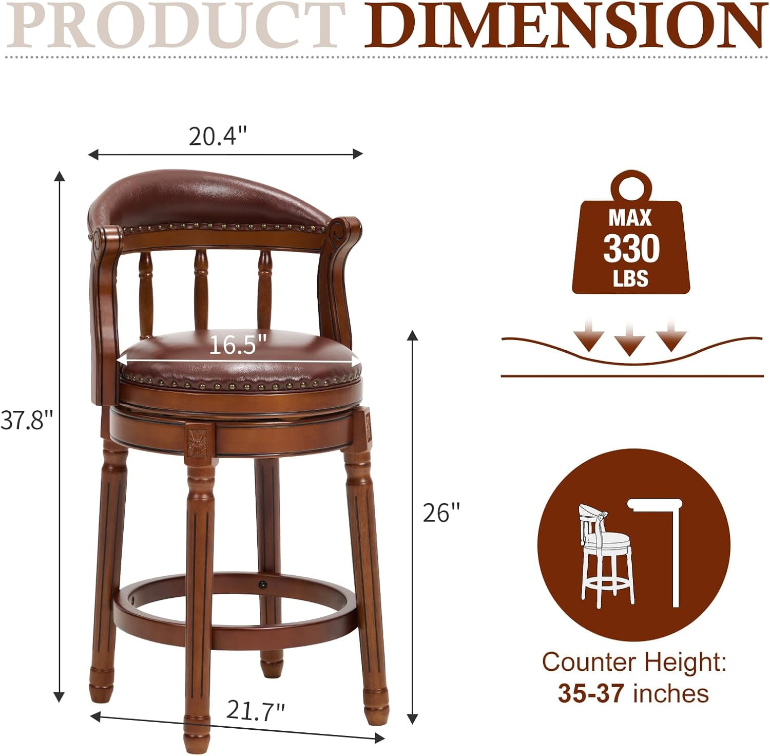 AULIFE Bar Stools Mid-Back Modern Swivel Barstools,Kitchen Counter Genuine Leather Upholstered Island Barstool with Footrest for Home Kitchen Dining Room