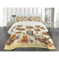 thumbnail image 3 of Ambesonne Cat Quilted Bedspread Set 3 Pcs, Summer Kittens Sandy Beach Fun, Queen Size, Beige Orange Pale Blue, 3 of 5