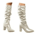 thumbnail image 3 of UngA Women Boot Fold Over Boots Slouchy Boots Wide Calf Pleated Platform Boots Glitter Metallic Silver Boots Chunky Stacked Boots Women Mid Calf White,Size 6.5, 3 of 7