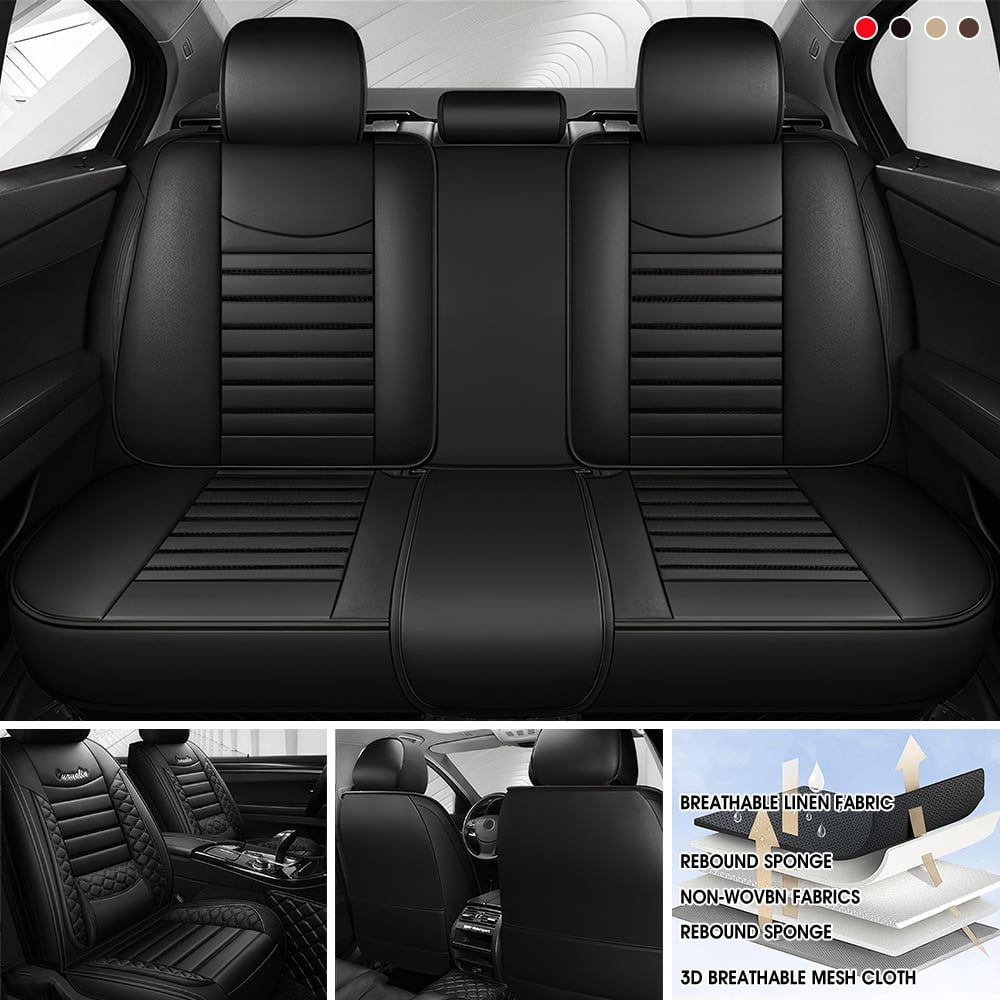 PEPWELL 5Pack Nappa Leather Full Set Car Seat Covers, Universal Fit for Cars/SUV/Sedans, Waterproof Breathable 3D Luxury Design with Airbag Compatibility