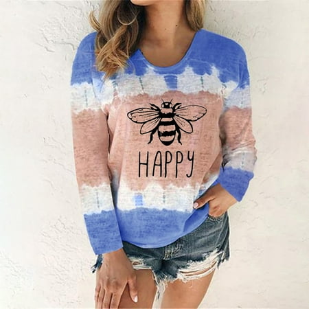 

YFPWM Business Casual Tops for Women polo shirts silk blouse nursing tops bustier topsPrint Tie-Dye Patchwork Crew-Neck T-Shirt