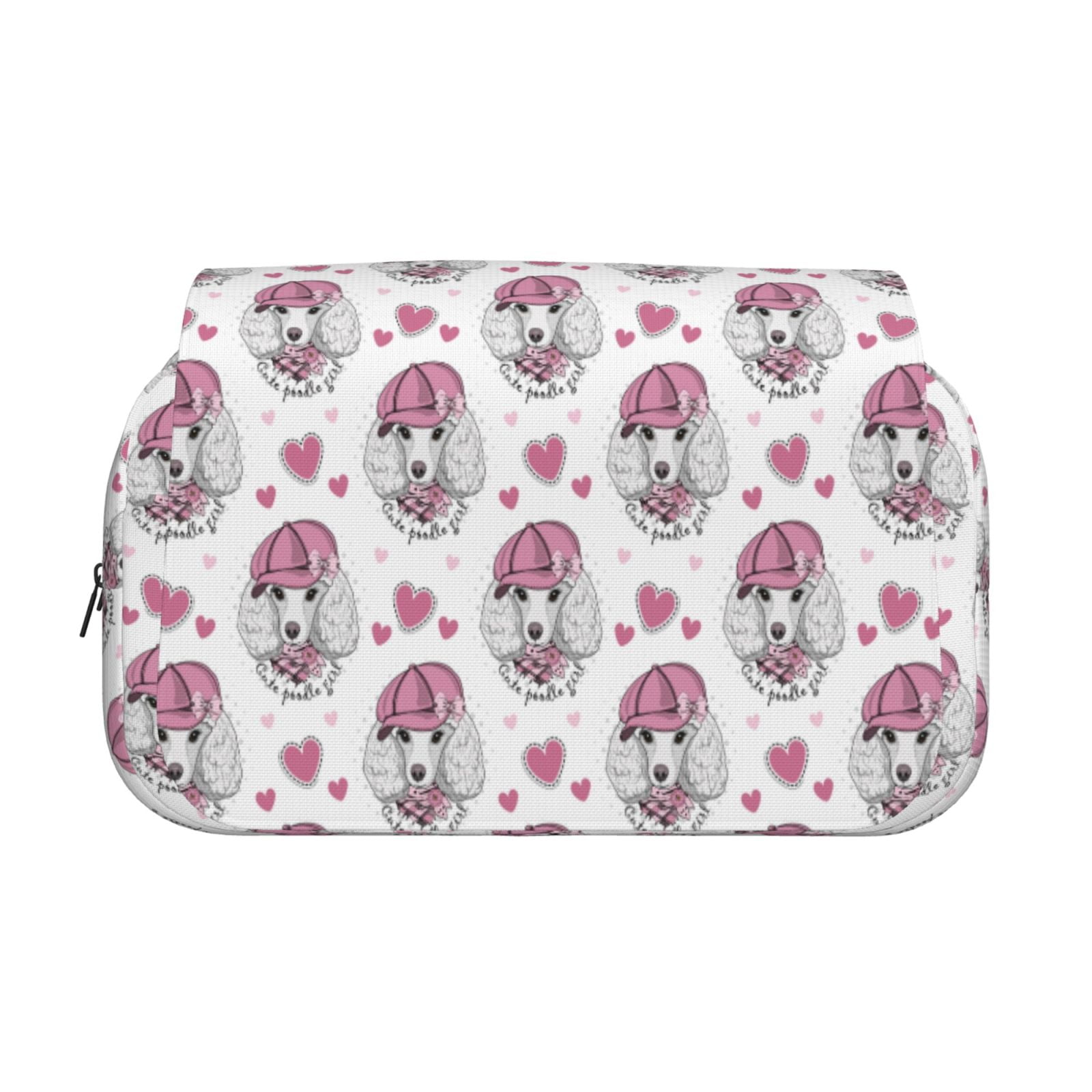 Rateoe Cute Poodle Dog Pattern Double Clamshell Pen Case, Storage Organizer with Two Zipper Compartments– Holds Up to 50 Pencils & Pens