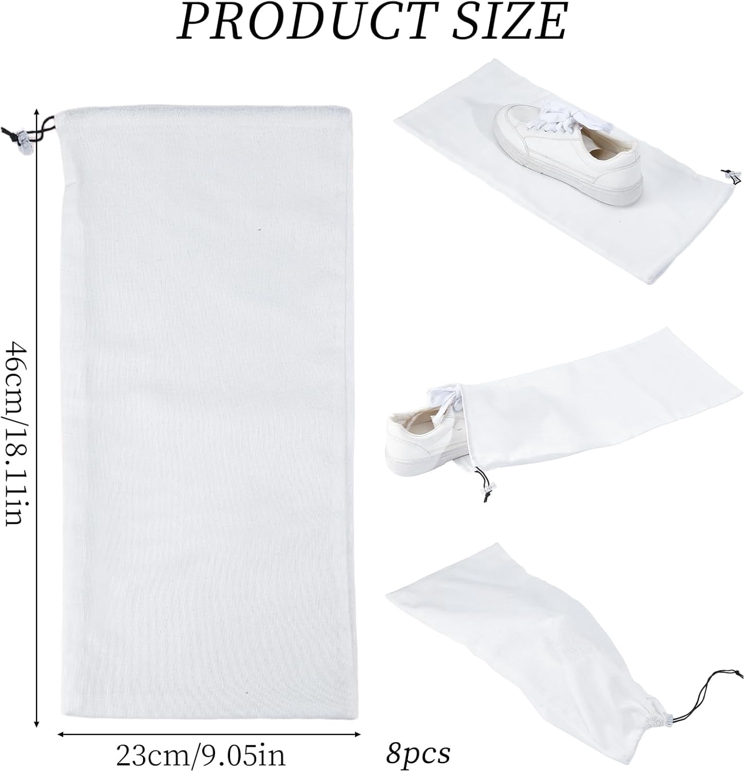 8Pcs 9.1 x 18.1 Inch Shoe Bags for Travel, Single Shoe Pouch with Drawstring Closure, Dustproof Breathable Organizer for Travel Home Luggage Handbags Accessories
