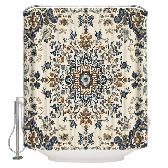 Extra Long Shower Curtain 72x96 Inch, Brown Blue Boho Shower Curtain Waterproof Bathroom Decor Southwestern Geometric Ethnic Fabric Bath Curtain Set Accessories with Hooks