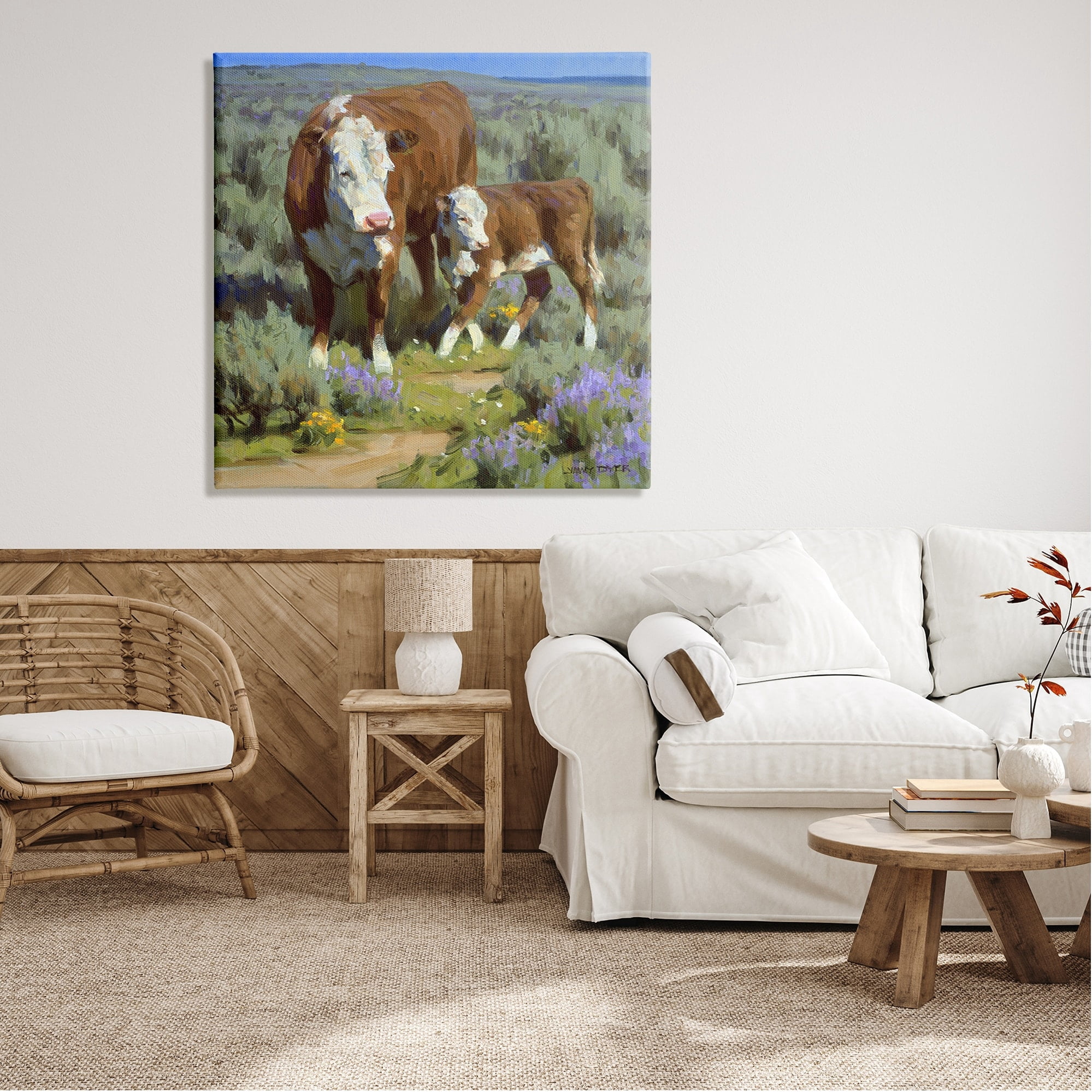 Stupell Industries Cattle In Lush Countryside Pasture Animals & Insects Painting Gallery Wrapped Canvas Print Wall Art