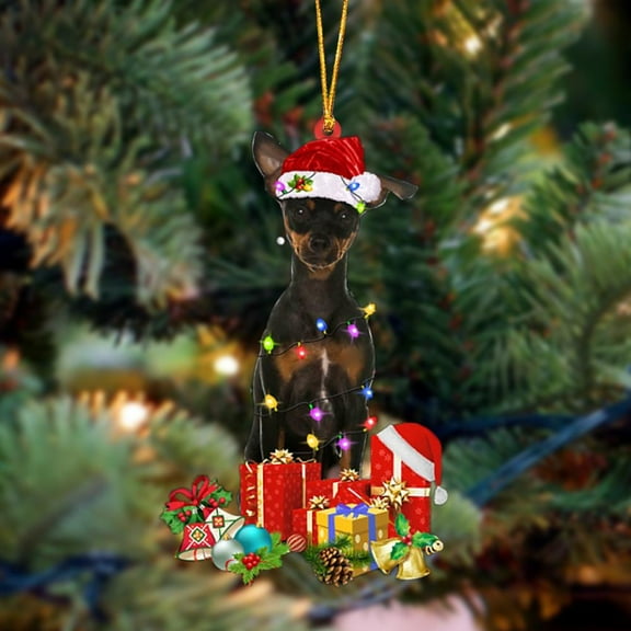 Acrylic 2D FLAT Miniature Pinscher 2-Dog Be Christmas Tree Hanging Ornament
