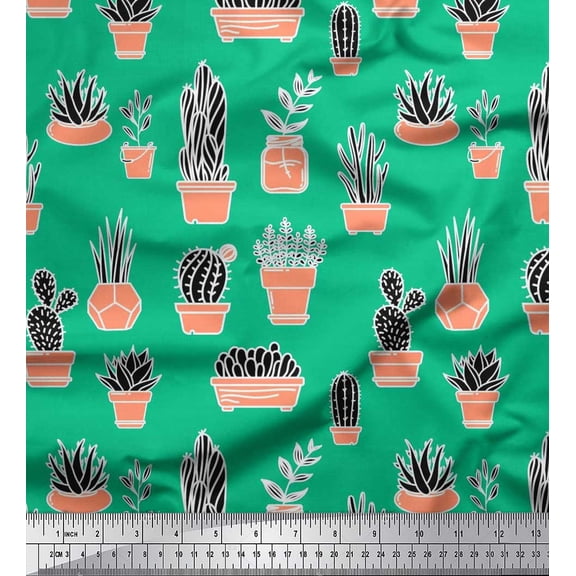Soimoi Georgette Viscose Fabric Cactus Tree Decor Fabric Printed Yard 42 Inch Wide