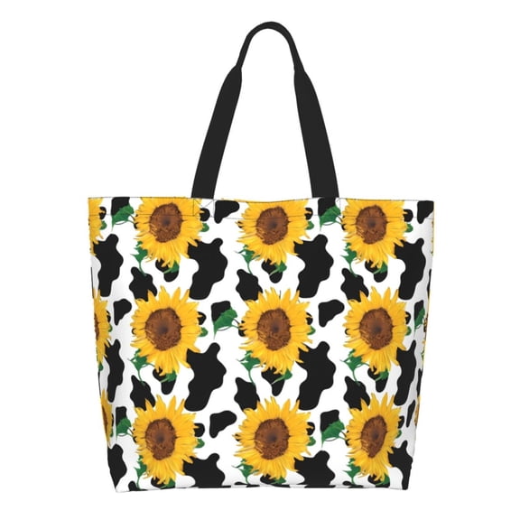 Rocae Cute Cow Print Sunflower B for Big Capacity Shoulder Bag with Pockets,Tote Bag for Women Handbag
