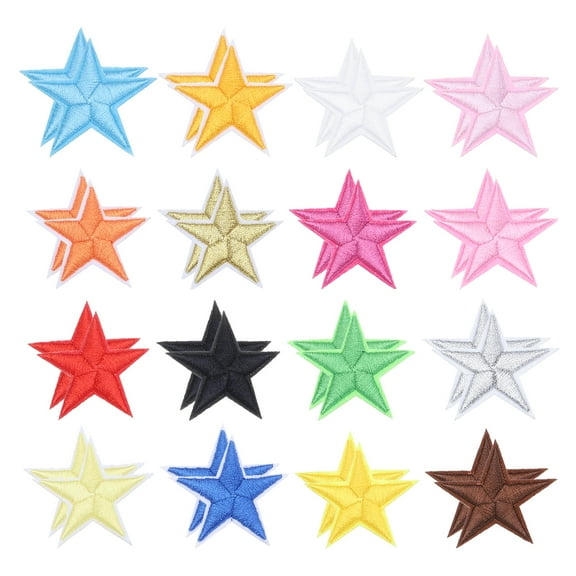 64 Pcs Star Iron On Patches, Embroidered  Patch Appliques for Clothing Hats Shoes Decoration, 16 Color