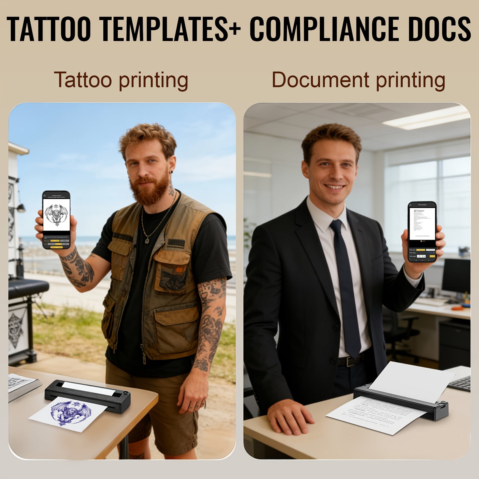 2026 New Inkless A4 Thermal Printer, Document Printer & Tattoo Transfer Printer, Wireless Thermal Printer Compatible with Smartphones Tablets, Suitable for Thermal Paper/Tattoo Transfer Paper