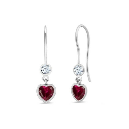 Heart Shaped Ruby Earrings - 1.42 Ct Heart Shape Red Created Ruby 925 Sterling Silver Earrings