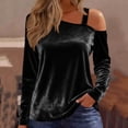 thumbnail image 2 of Velvet Tops for Womens Trendy Elegant Long Sleeve Off Shoulder Shirts 2026 New Years Holiday Party Wedding Outfits, 2 of 8