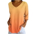 thumbnail image 2 of Uootdi Blouses for Women Dressy Casual V Neck Ombre Gradient Dye 3/4 Sleeve Curved Hem Tops Casual Loose Fit Blouses Women, 2 of 6