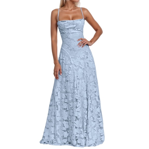 XFeng Spaghetti Strap Bridesmaid Dresses for Women Long Maxi Jacquard Formal Wedding Guest Dress