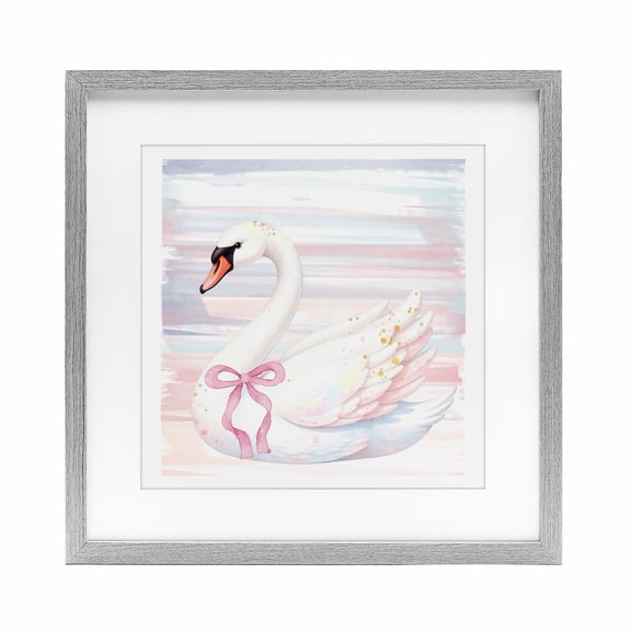 Stupell Industries Contemporary Pastel Swan with Ribbon Gray Framed Print Under Glass, 16 x 16, by Kim Allen