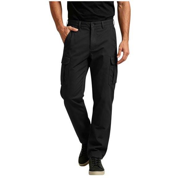 Lmueinov Multi Pocket Cargo Pants for Men Plus Size Button Elastic Waist Straight Leg Trousers Hiking Casual Work Outdoor Outfits S-3XL