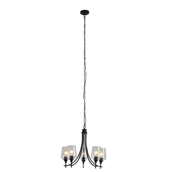 Chloe Lighting Willan 5-Light Glass Metal Up-Hanging Chandelier in Matte Black