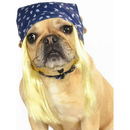 80s Rockstar Rock Star Blue Bandana Blonde Wig For Pet Dog