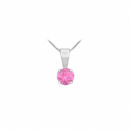 White Gold Pink Sapphire Pendant - UBUPDLRD600W14PS Created Pink Sapphire Solitaire Pendant, 14K White Gold - 1 CT TGW