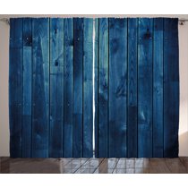 Dark Blue Curtains 2 Panels Set Wooden Planks Texture Image