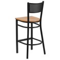 thumbnail image 2 of 2 Pk. HERCULES Series Black Grid Back Metal Restaurant Barstool - Natural Wood Seat, 2 of 8