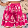 thumbnail image 2 of Women's Boho Printed Shorts High Waist Elastic Drawstring Flowy Casual Summer Outfit Loose Fit Wide Leg Lounge Beach Vacation Festival Streetwear Hot Pink S, 2 of 7
