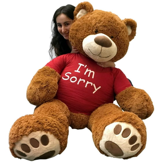 5 Foot Giant Teddy Bear 60 Inches Soft Cinnamon Brown Color Wears I'M SORRY T-shirt