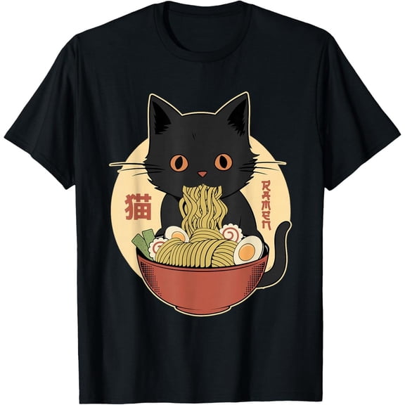 Cat Ramen Funny Graphic Tees Japanese Kawaii Cat Anime T-Shirt