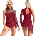 thumbnail image 5 of iiniim Women's Lyrical Dance Costume Rhinestone Asymmetrical Skirted Leotard Figure Ice Skating Dress Burgundy XL, 5 of 7
