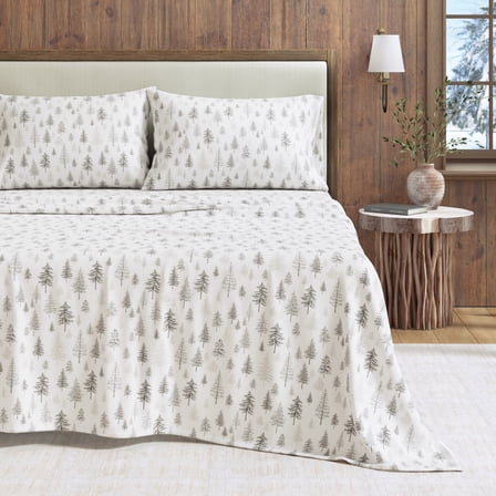 Great Bay Home Lodge Flannel Sheet Set - 100% Turkish Cotton - Double Brushed (Full, Truckee - Grey)