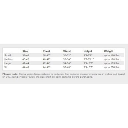 Walmart Halloween Costume Size Chart