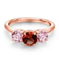 thumbnail image 3 of Gem Stone King 18K Rose Gold Plated Silver Red Garnet and Pink Lab Grown Diamond Engagement Ring for Women | 2.00 Cttw | Round 6MM | Gemstone January Birthstone | Size 5, 3 of 6