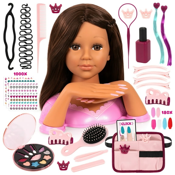 Bayer Design: Charlene Magic Nails - Brunette - Doll Styling Head, 10.5" Tall Bust, Movable Hands, Design Makeup-Hair-Nails, Beauty Salon Toy, Kids 3 