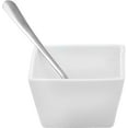 thumbnail image 3 of White Ceramic Appetizer Condiment Relish Serving Bowl Set of 4 With Spoons & Stainless Steel Tray (Modern Square), 3 of 4