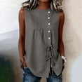 thumbnail image 2 of aohooy Women Summer Tops Button Down Sleeveless Shirts Tie Front Gauze Tunic Blouse Crew Neck Loose Button Tank Top Gray,L, 2 of 7