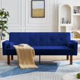 thumbnail image 2 of Modern Velvet Sofa Bed Futon,Convertible Sleeper Loveseat,75" Folding Recliner Couch Bed with Solid Wood Legs for Living Room Apartments Office,Navy, 2 of 7