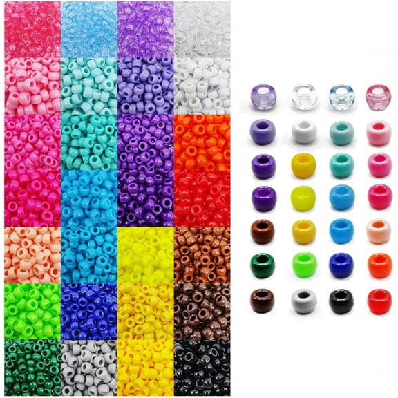 Pony Beads, 4200pcs 28 Colors Plastic Bead for Craft Bracelets Making, Hair Bead for Braids, Colored Beads for DIY Projects - Individually Wrapped (6x9mm)