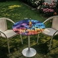thumbnail image 3 of SEANATIVE Stretch Fitted Round Cocktail Tablecloth for 24 Inch Tables Washable Bar Table Top Cover with Elastic Edge Table Cloth for Indoor and Outdoor Gatherings, Colorful Starry Sky Palm Tree, 3 of 7