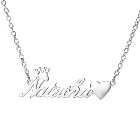 Vakki Name Customized Necklace Crown Heart Shaped Personalized Necklace Stainless Steel Nameplate Necklace 18K Gold Plated Chain Jewelry for Women