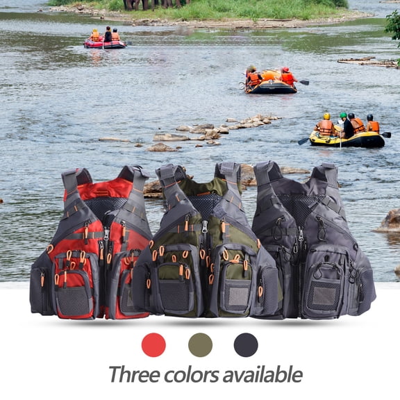 BIMZUC Outdoor Multi function Unisex Adults Life Jacket Vest Lifesaving Waistcoat (Army Green, 18.1x13x2 in / 46x33x5 cm)