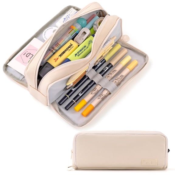 Large Capacity Pencil Case with 3 Compartments, Double‑Open & Four‑Open Design, Portable Pen Pouch for Students, Teens and Adults