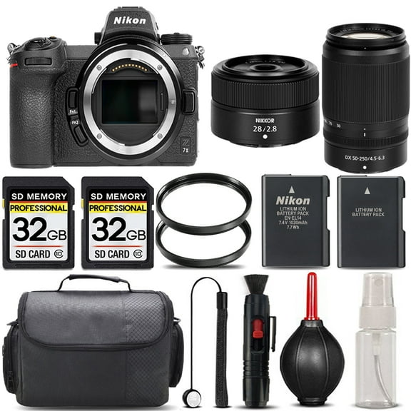 Nikon Z7 II Mirrorless with 50-250mm f/4.5-6.3 VR Lens   28mm f/2.8 Lens   64GB Storage   UV Filter   Backup Battery   Case   Cleaning Kit -  (International Version)