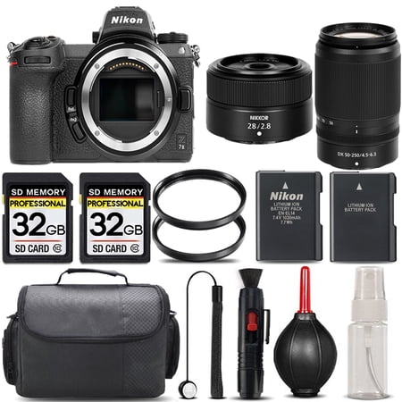 Nikon Z7 II Mirrorless with 50-250mm f/4.5-6.3 VR Lens + 28mm f/2.8 Lens + 64GB Storage + UV Filter + Backup Battery + Case + Cleaning Kit - International Version